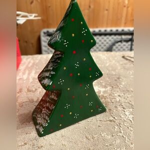 Handpainted Ceramic Green and Red Holiday Tree Decor